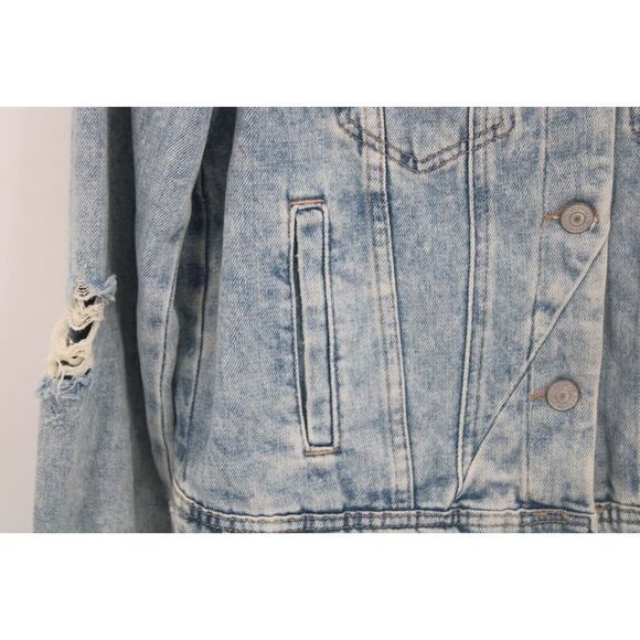 FREE PEOPLE DISTRESSED DESTROYED Denim Jacket Women's Size XS Light Indigo - Picture 4 of 12